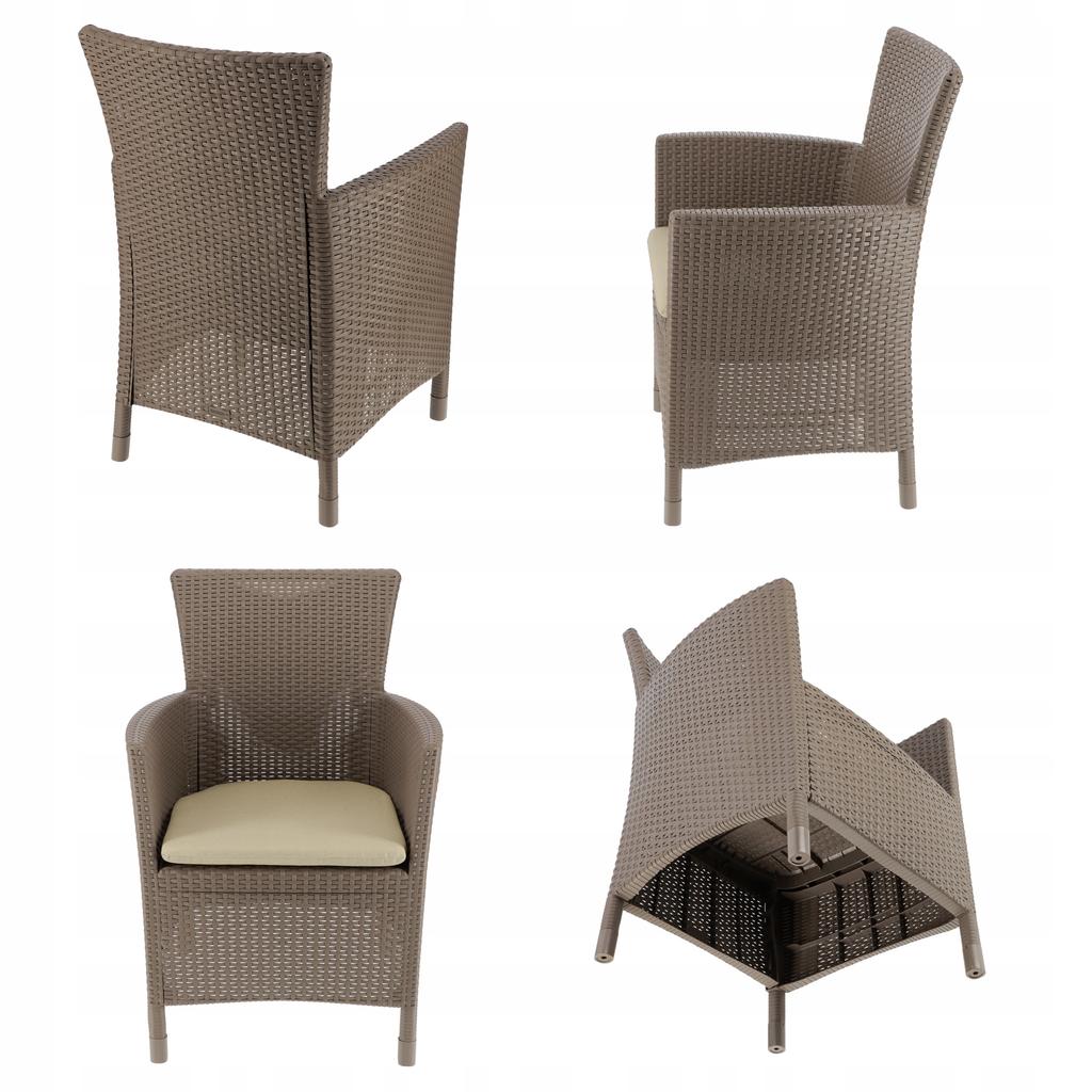 Stuhl Sessel Gartenstuhl für Balkon Terrasse Bequem Allibert + Kissen Beige