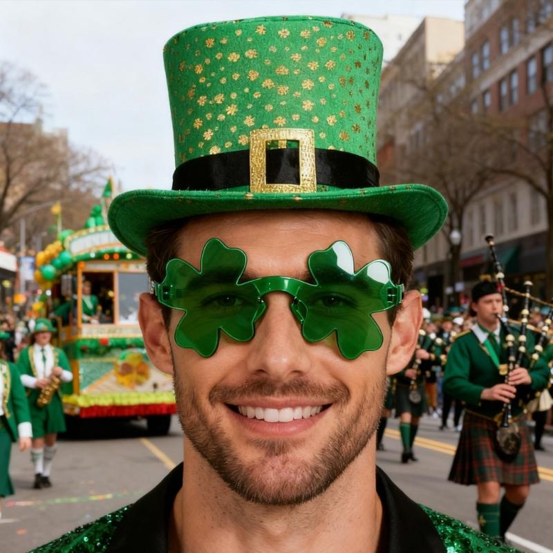 Saint Patrick Costume Set Leprechaun Hat Fakes Beard Mustache Tie Glasses for Party Costume Irish Festival Accessories