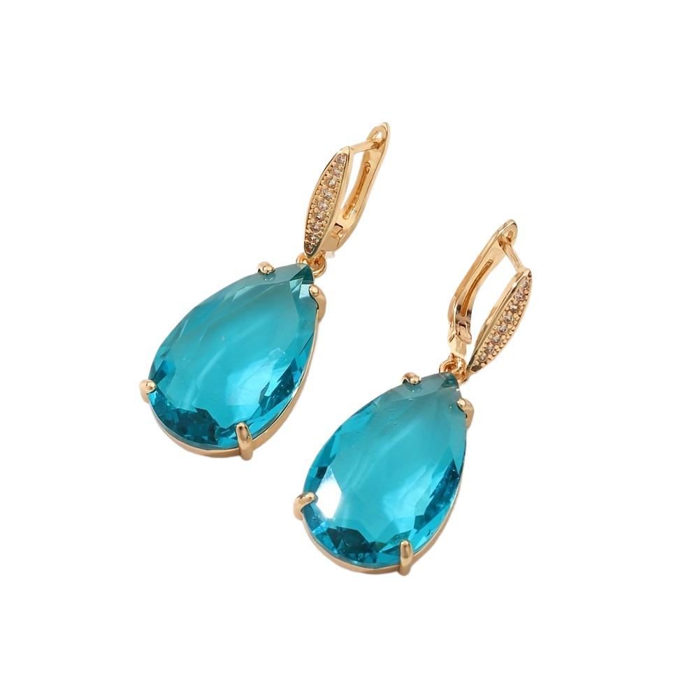 Blue Big Waterrop Dangle Earrings for Women 2025 New Fashion Synthetic Crystal Earring Golden Party Jewelry Accessories