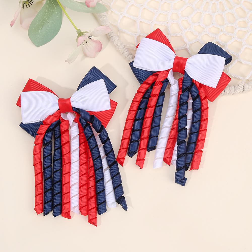 2Pcs Curly Ribbon Hair Clips For Girls Sweet Cute Colorful Tassel Bow Barrette Ponytail Hairpins Children Headdress Accessories