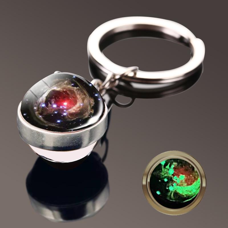 Double-Sided Glass Galaxy Keychain with Moon, Earth, Mars Pendants