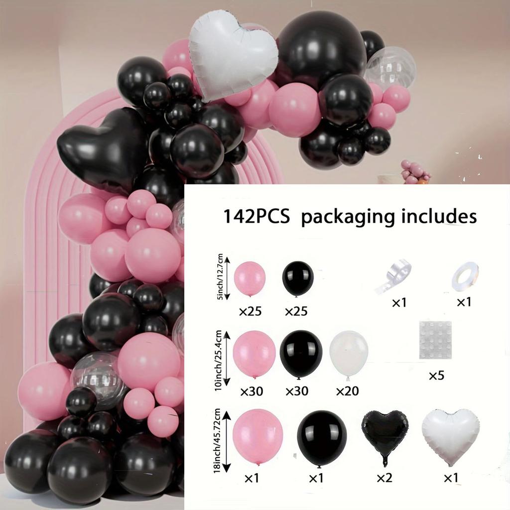 142pcs Pink and Black Balloon Set,suitable for Wedding,Diwali, Engagement, New Year, Valentine's Day Decoration Party Decoration