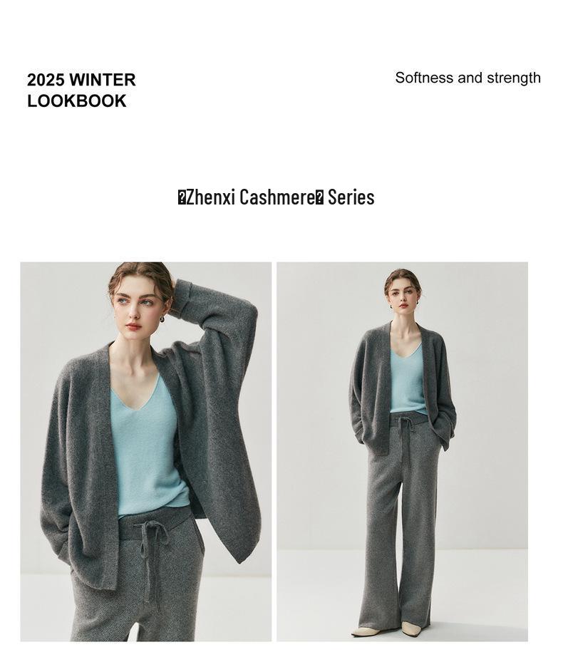 Women's Cashmere Blend Open Front Knit Cardigan: V-neck, Loose Shawl Style for Autumn/Winter