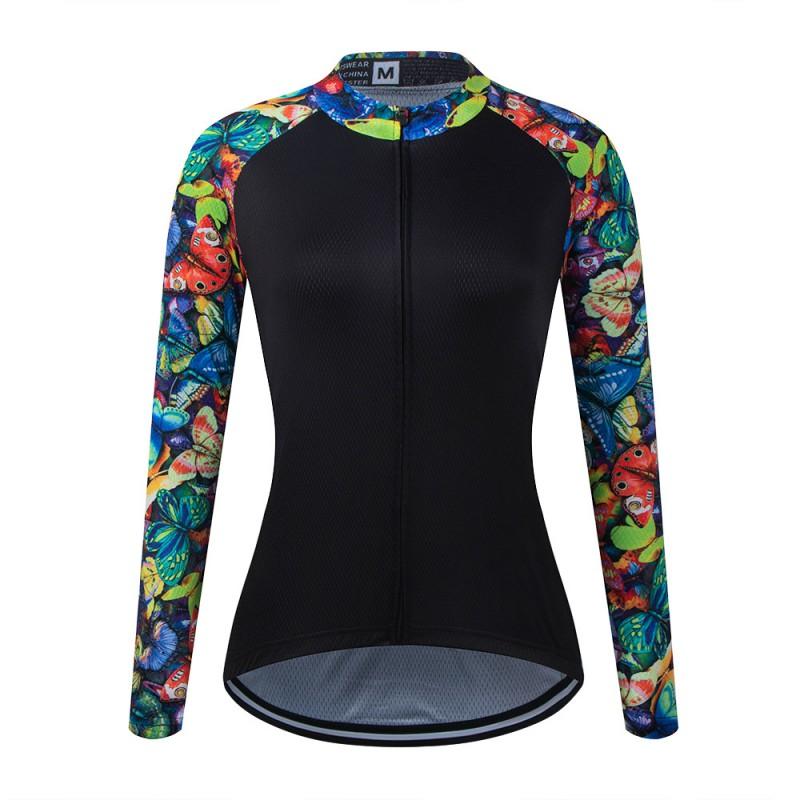 1 Womens Long Sleeve Cycling Jersey Butterfly Print Slim Fit Quick Dry Breathable Road Bike Sport Top