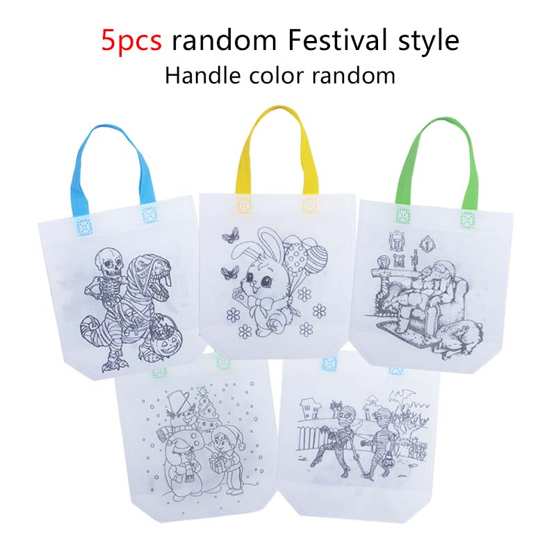 5/10pcs Festival Gift Bags Christmas Halloween Easter Non Woven Fabric Double Sided Graffiti Bag Party Snack Bag Souvenir TMZ