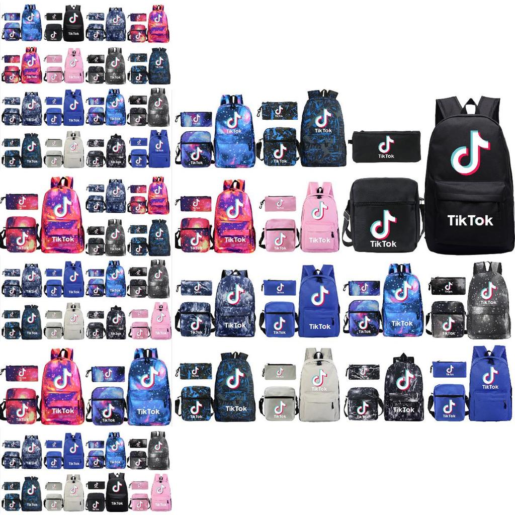 3pcsset Tok Tik Blue Galaxy Backpack Schoolbag Shoulderbag Pencilbag Kids Women