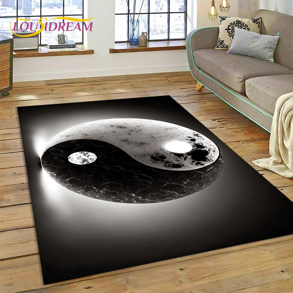 HD Nature Yin Yang 3D Chinese Tai Chi Bagua Rug Carpet for Living Room Bedroom Decor,Non-slip Decoration for Sofa Doormat Gift