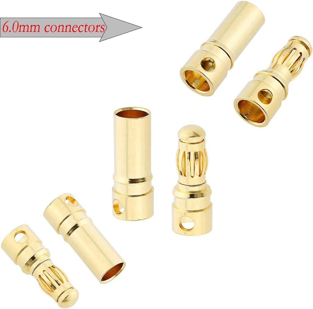 6mm Banana Plug Connectors – 10 Pairs | Secure and Reliable for RC Modelling and LiPo Batteries | Gold | Metal