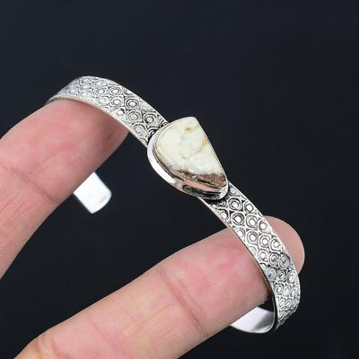 925 Sterling Silver Pear Natural Wild Horse Magnesite Daughter Bangle Jewelry