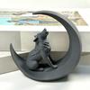 3D-gedruckte heulende Wolfstatue, Wolf auf Mondfigur, Schwarze Wolfsskulptur für Heim-Büro Arbeitszimmer Schreibtischdekoration