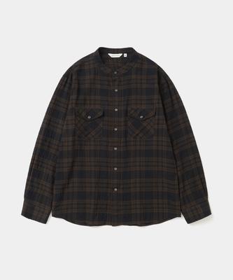 UNIFORM BRIDGE Band Collar Check Shirt Brown