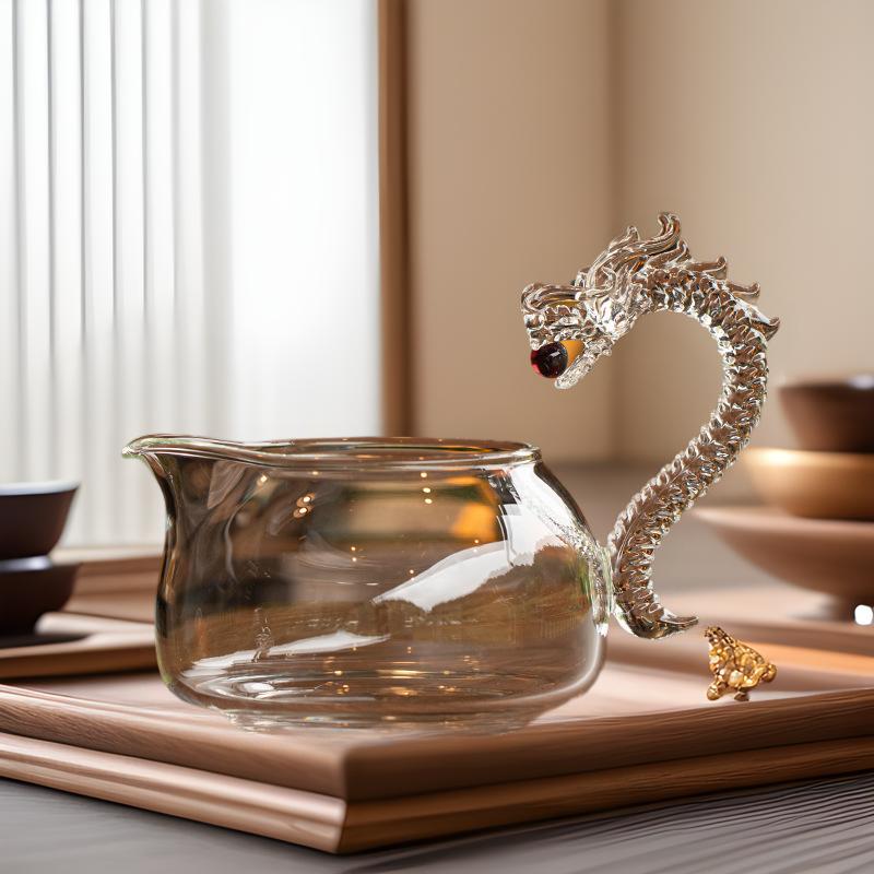 Glass Teapot Gong Dao Bei Dragon Design High Temperature Resistant Tea Server Pitcher for Chinese Tea Ceremony Home Use