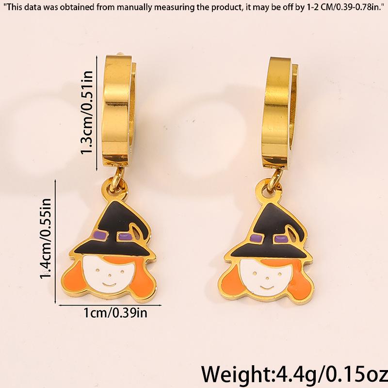 Titanium and Steel Earrings - Halloween Style Earrings - Pumpkin Head Witch-style Vintage Earrings