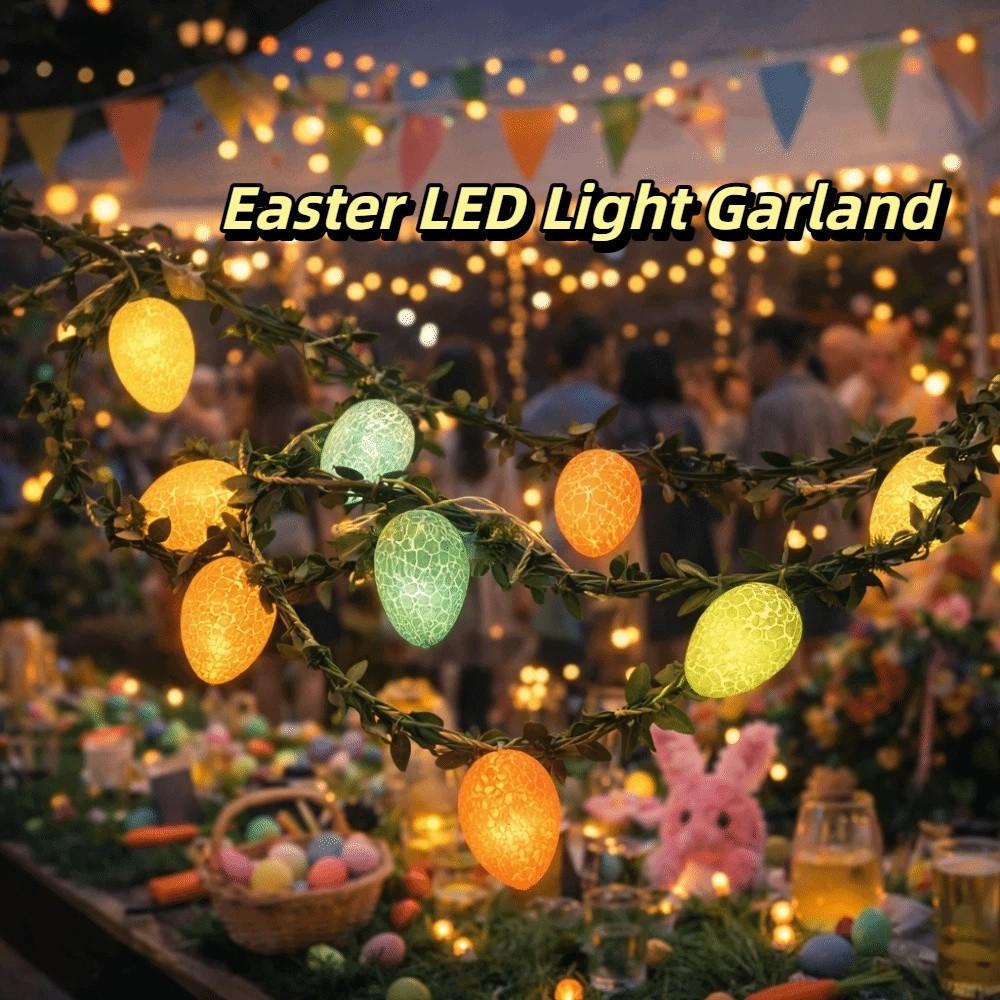 Luminous Easter Egg Wreath 2M 10 LED Lights Easter Twig Garland Waterproof Crack Easter Egg Artificial Easter Lights String