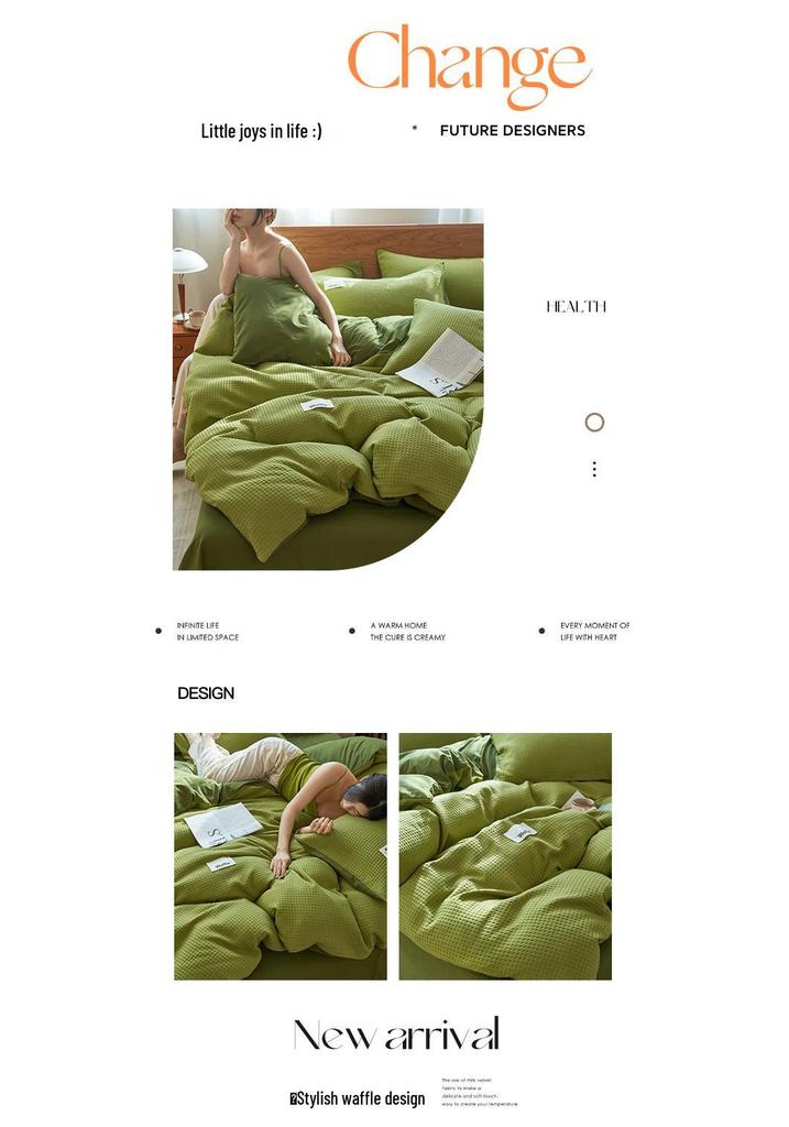 Class A Cotton Waffle Weave Luxury Bedding Set: Duvet Cover, Bed Sheet, & Pillowcases