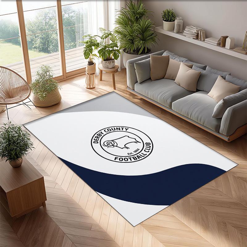 Alfombra de Terciopelo de Cristal con Estampado de Fútbol del Derby County, Cómoda Absorbente de Agua Antideslizante para Suelo Interior