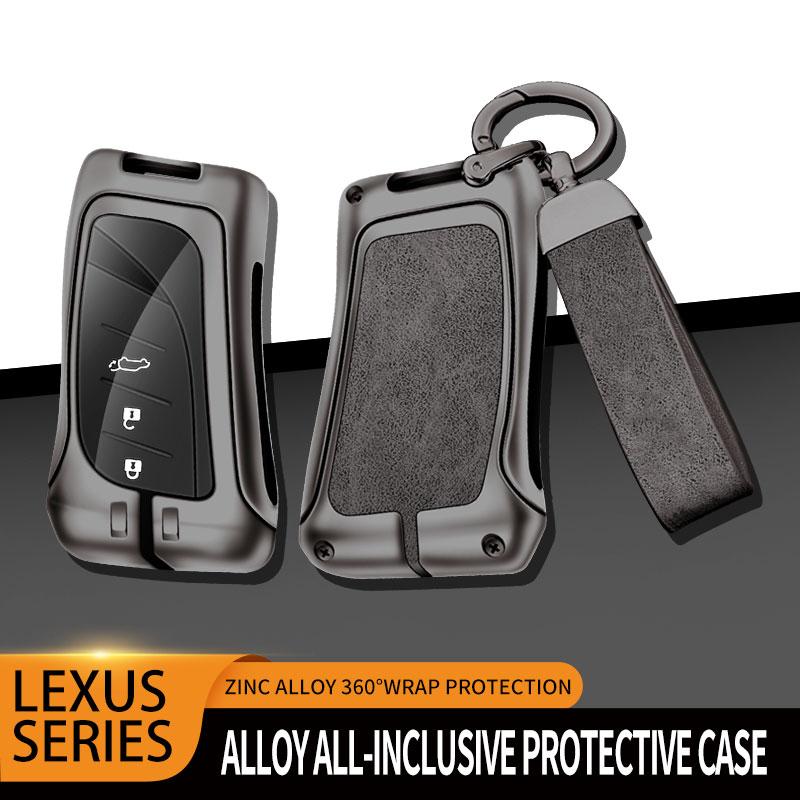 Leather Car Metal Key Case Cover For Lexus Es200 Rx300 Ls500H Nx26 Keyless Bag Protector Shell Keychain Auto Accessories