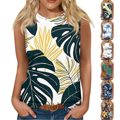 Women's Fashion Summer Round Neck Tank Top Lightweight Sleeveless  Print Tank Top