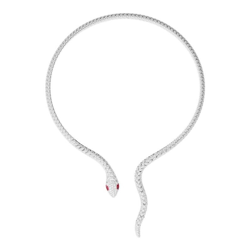APM Monaco Snake Image Design, Synthetic Cubic Zirconia Necklace, Same Style for Men and Women, Couple Model, Silver White AC7692XKR