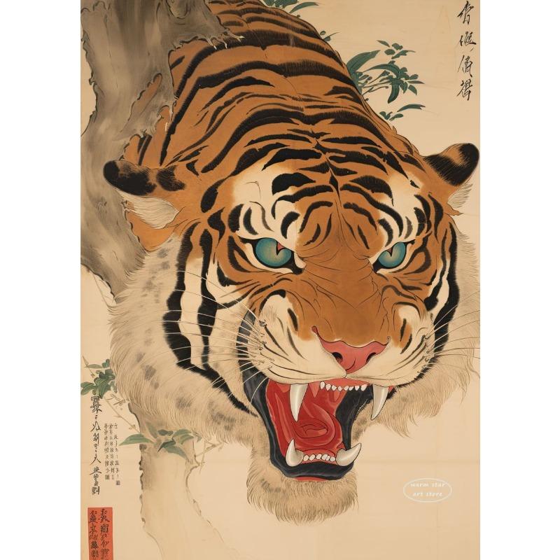 Vintage Japan Landscape Tiger with Great Wave Crane Bird Frog Art Posters Canvas Painting Wall Prints Pictures Room Home Decor