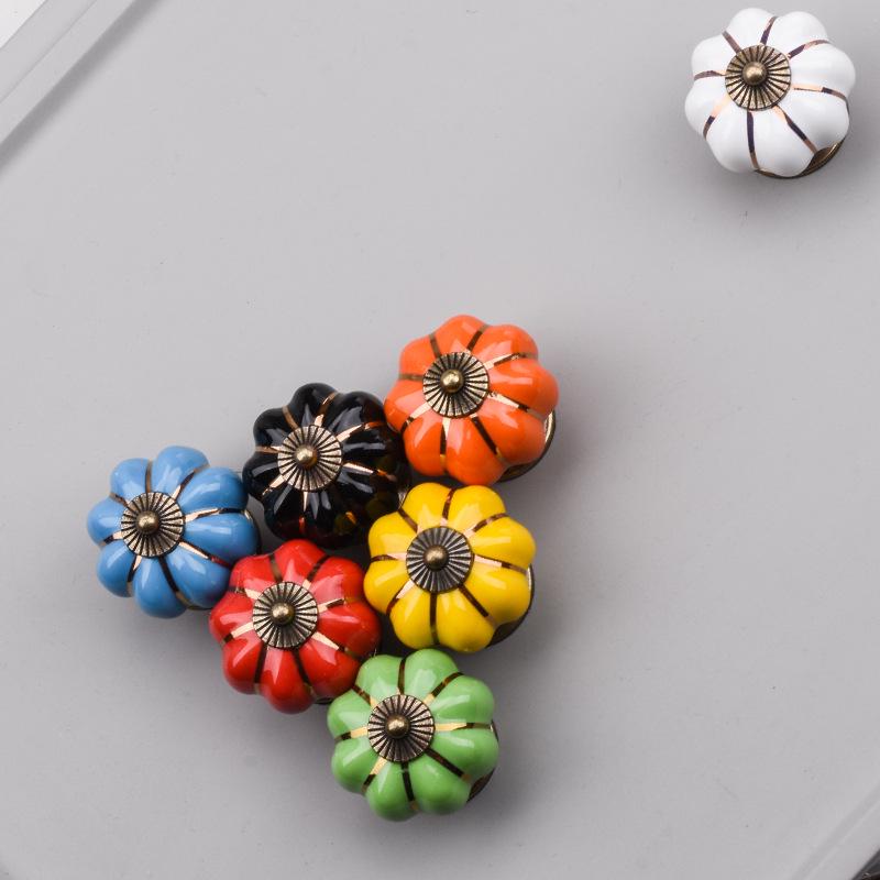 Colorful Pumpkin Ceramic Drawer Knob for Children's Room - Creative Cartoon Design