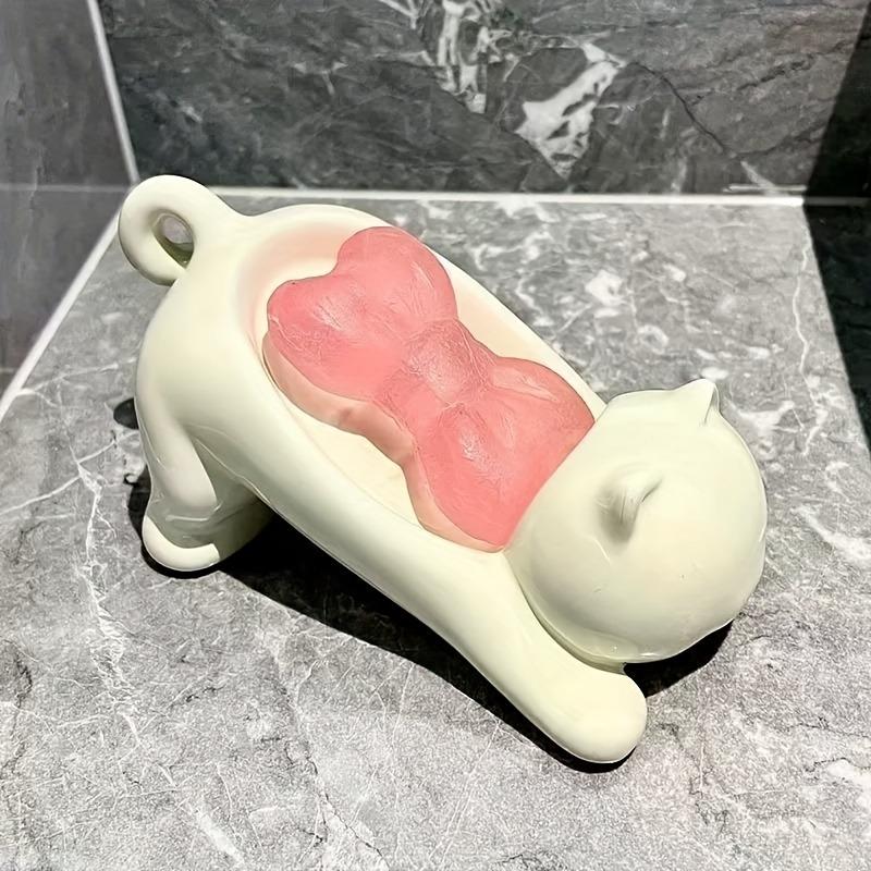 Niedliche Cartoon Katze Seifenbox - Dekorative Kunststoff Wasser- und Dünger Seifenablage Glänzende Weiße und Rosa Oberfläche Lustige Badezimmeraufbewahrung