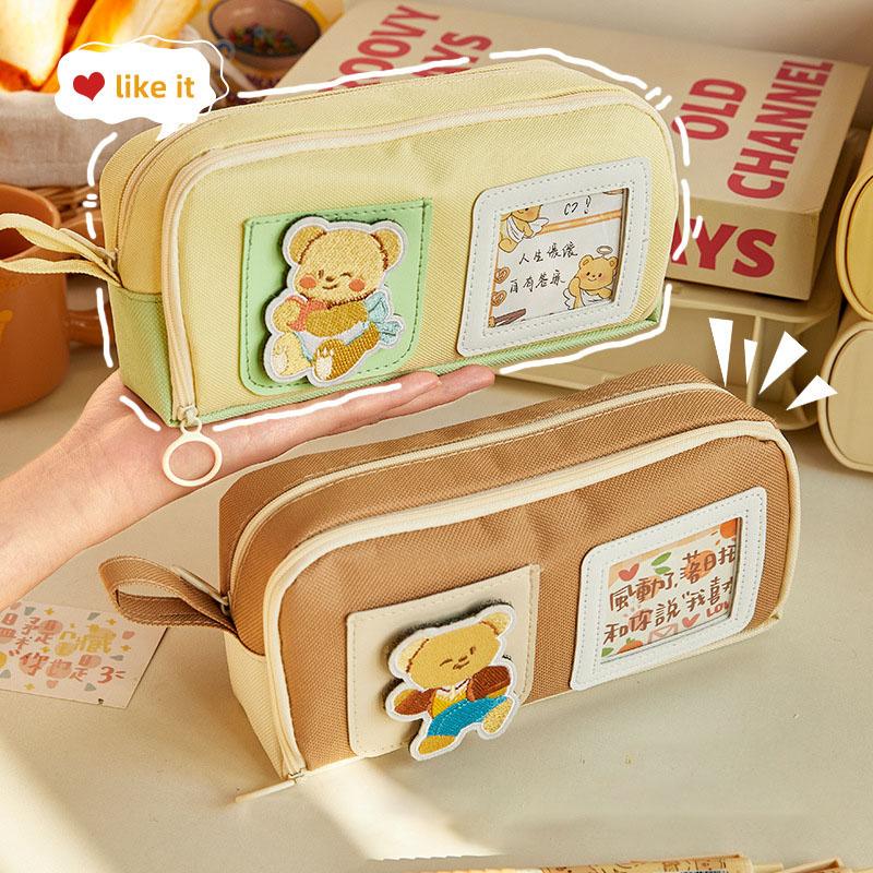 Sweetheart Bear Instagram-style Embroidered Pencil case High-quality, Large-capacity, Multi-layer Student Stationery Box жёлтый