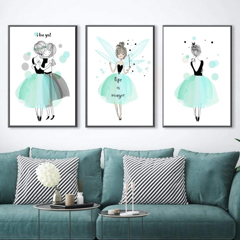 Little Fresh Girl Princezna Láska Srdce Nástěnná malba Malba na plátně Nursery Plakáty a obrazy Nástěnné obrazy Baby Dětský pokoj Decor Bez rámu