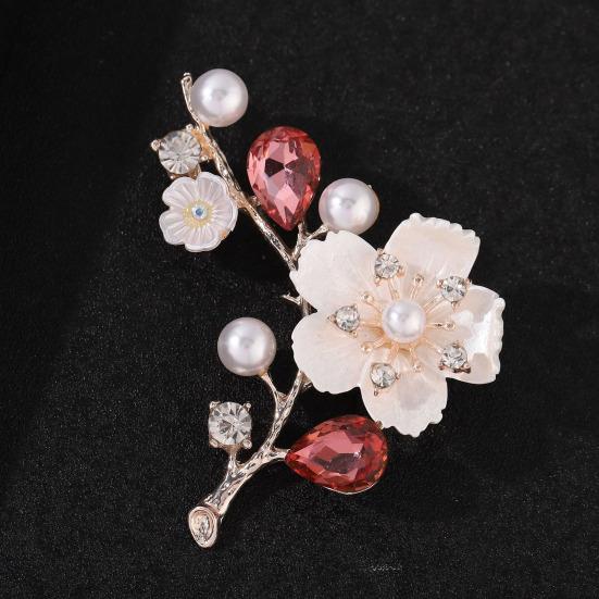 Mother Day Brooch with Strong Pin Design Imitation Pearl Cubic Zirconia Inlay Flower Shape Sweater Badge