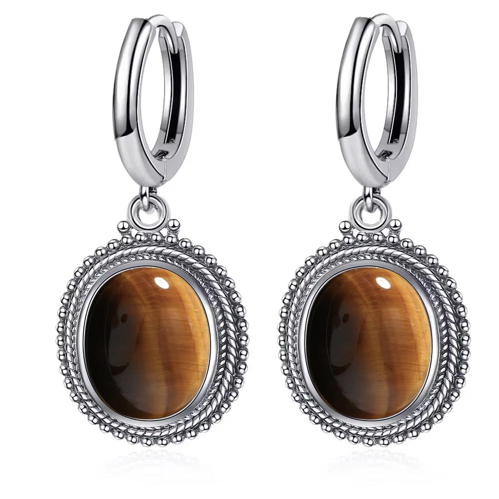 Vintage 925 Silver Natural Labradorite Earrings with Blue Light 10*12mm Big Stone Hoop Earrings Fine Jewelry for Women