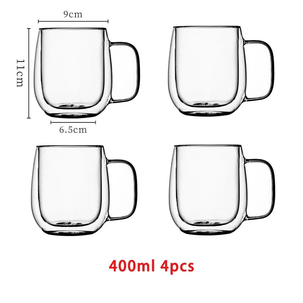 1/2/4pcs Double Wall High Borosilicate Glass Mug Heat Resistant Handle Coffee Milk Juice Water Cup 250/400ml
