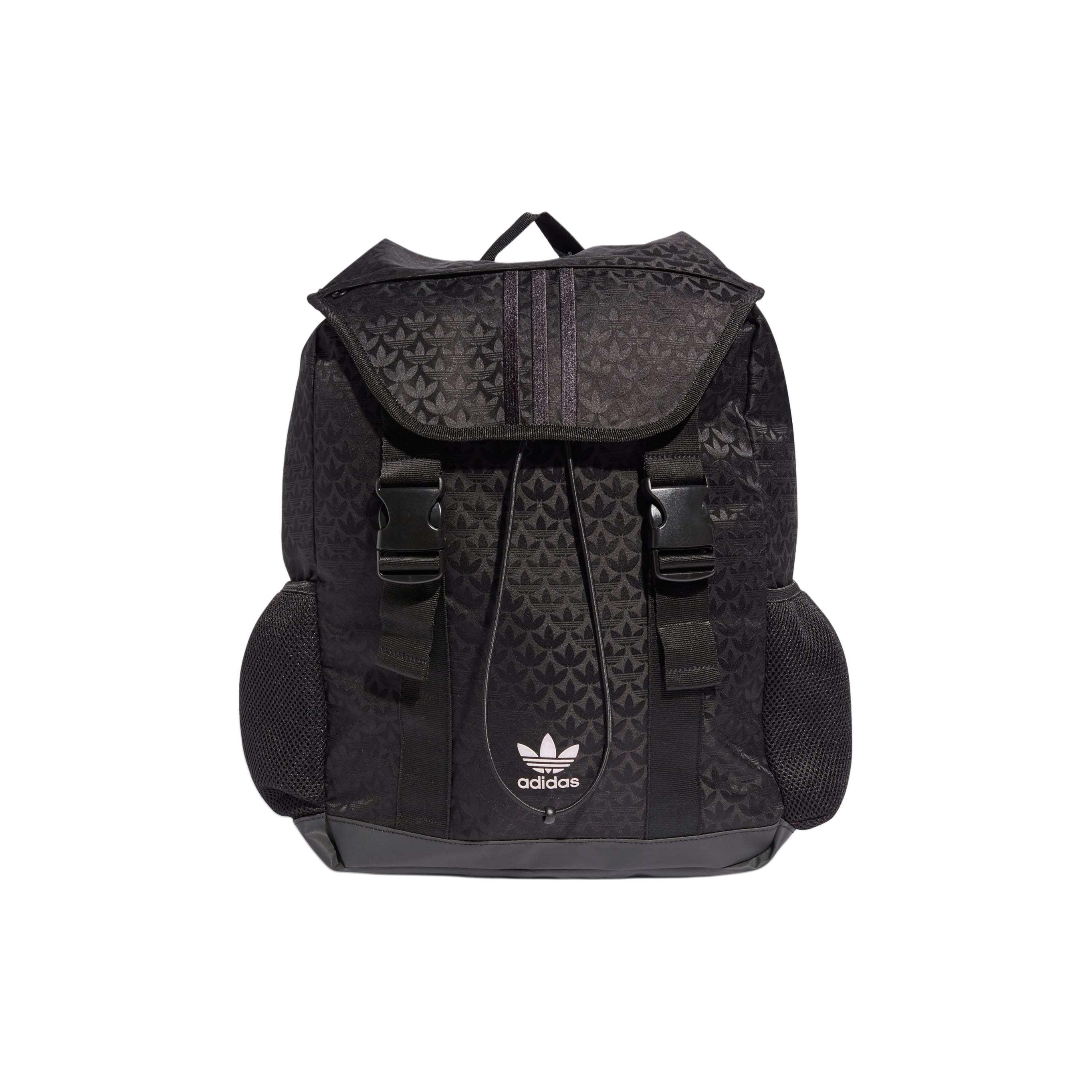 Adidas Originals All Over Logo Print Fabric Backpack Unisex Backpacks Black White IT7353 Black & White