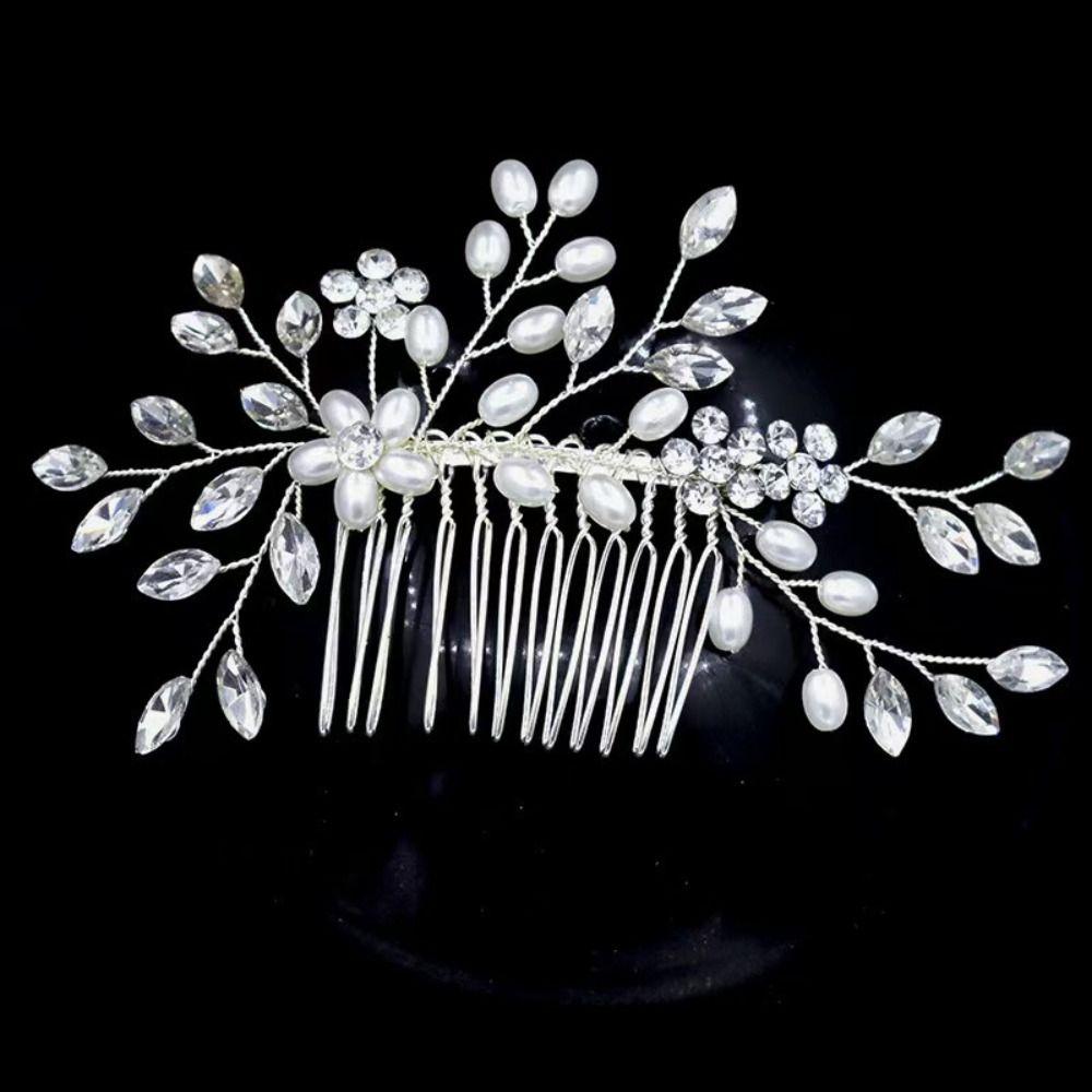 Sparkling Hair Comb Elegant Rhinestone Hairpin Hair Ornament Faux Pearl Hairclip Girl Gift