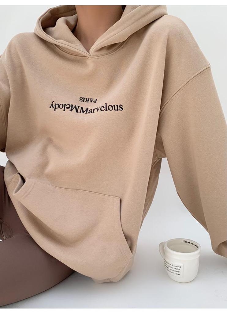 Hongshan Autumn 2025 Women's Age-Reducing Solid Color Long Sleeve Plus Velvet Hoodie
