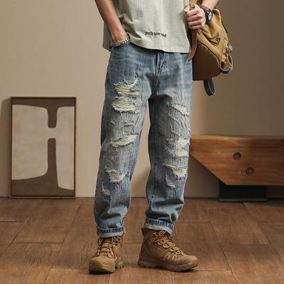 Loose Harlan Pants Broken Holes Patches Casual Versatile Trend Jeans Men S Casual Pants Clothing Work Pants Leisure Trouser