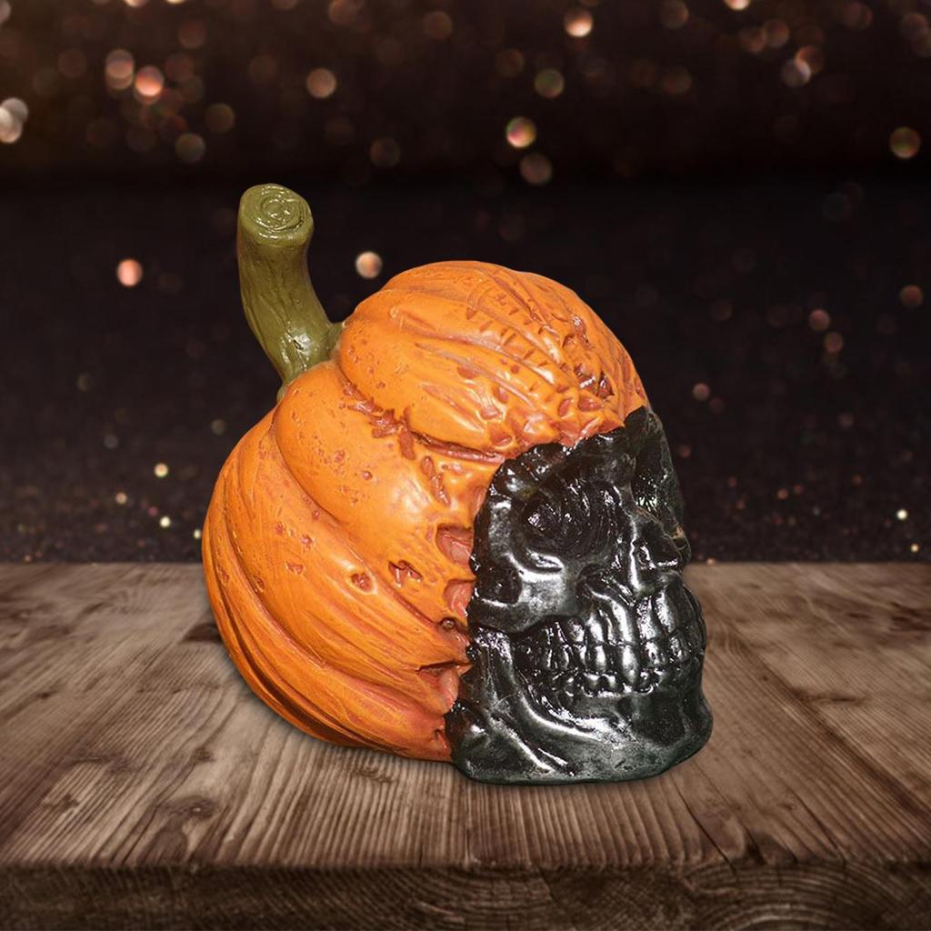 Pumpkin Skull Decoration Halloween Resin Craft Sculpture Horror Decor Ornament for Tabletop