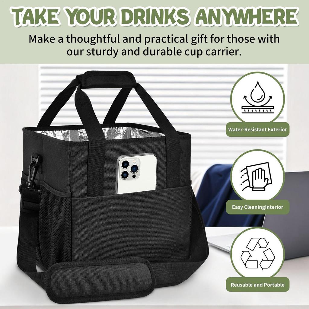 4Cup Coffee Carrier Drink Holder Cup Carrier Takeout Carrier Insulated Beverage Bag With Handle Anti-tipping 4-cup Insulated bag