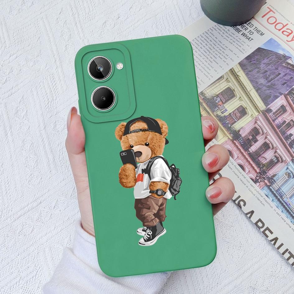 For OPPO Realme 5 6 8S 9 10 Pro+ Plus 9i 4G 5G Phone Case Cute Cartoon Pattern Square Liquid Silicone Soft TPU For Realme 2 6 7 Pro Funda Coque Bumper