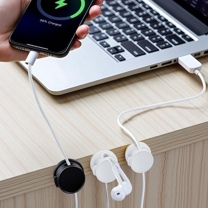 6Pieces 360 Degree Rotating Cord Keeper Magnetic Cable Organiser Adhesive Cable Clip For Desk Cable Cord Management
