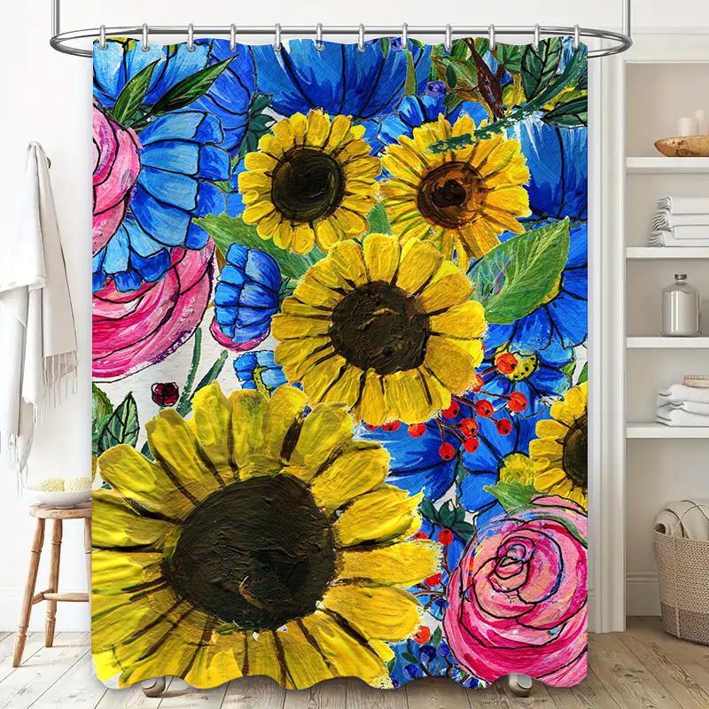 Bright Flowers Waterproof Shower Curtain Home Decor Bathroom Accessory Modern Sunflower Design For Kids Bathrooms Customizable S