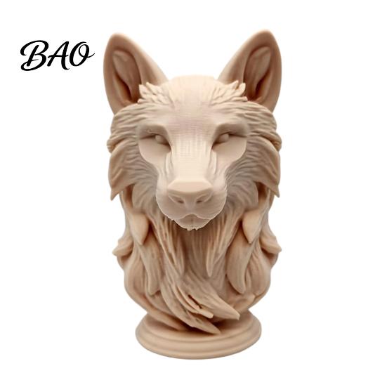 Langlebige Wolf Schreibtischverzierung 3D Gedruckte Kopffigur, Realistische Statue mit Runder PLA Figurenbasis, Wildtier Skulptur für Zuhause Büro Bücherregal