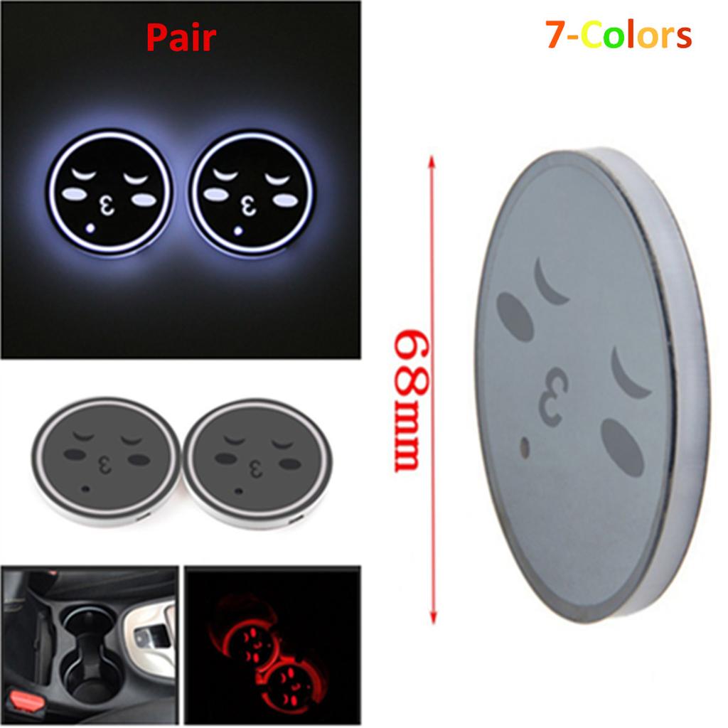 1Pair 2.67" ABS Creative Car Cup Mat With Decorative RGB LED Waterproof