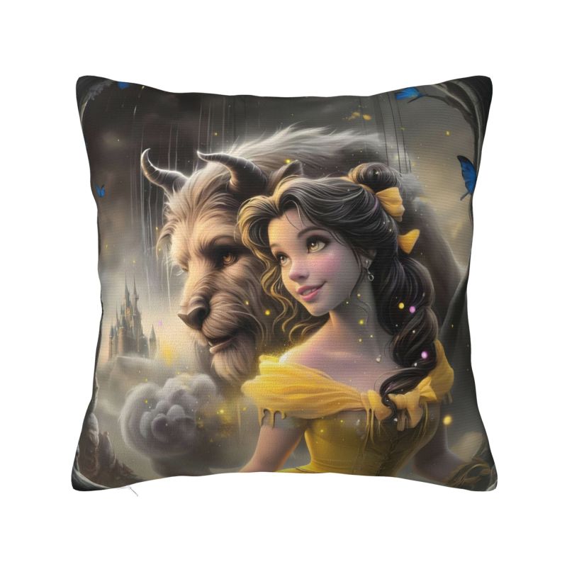 

Beauty And The Beast Cushion Covers 40x40cm Velvet Romantic Fantasy Song And Dance Movies Throw Pillow for Car Square Pillowcase 18x18Inch
