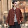 Women Vintage Blouses Spring Chinese Style Solid Color Shirts Stand Long Sleeve Button Shirts