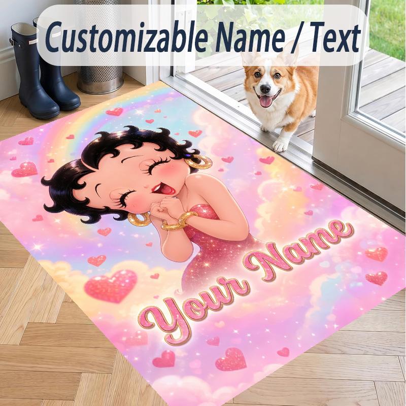 Custom Text Betty Boop Pattern Floor Rug Soft Indoor Carpet Mat Living Room Bedroom