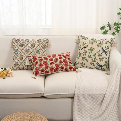Retro European Style Cotton Linen Flower Cushion Pillowcase Living Room Sofa Backrest High Precision Jacquard Cushion Cover
