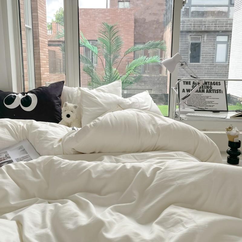 Solid Plain Twin Full Queen Soft Washed Microfiber Duvet Cover Set 4Pcs with Zipper Closure 1Duvet Cover 1Bed Sheet 2Pillowcases