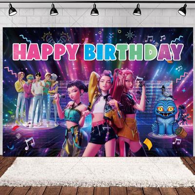 Demon Hunters Birthday Decorations Set Anime Theme Happy Birthday Party Supplies with Banner Cake Toppers Backdrop for Kids Fans