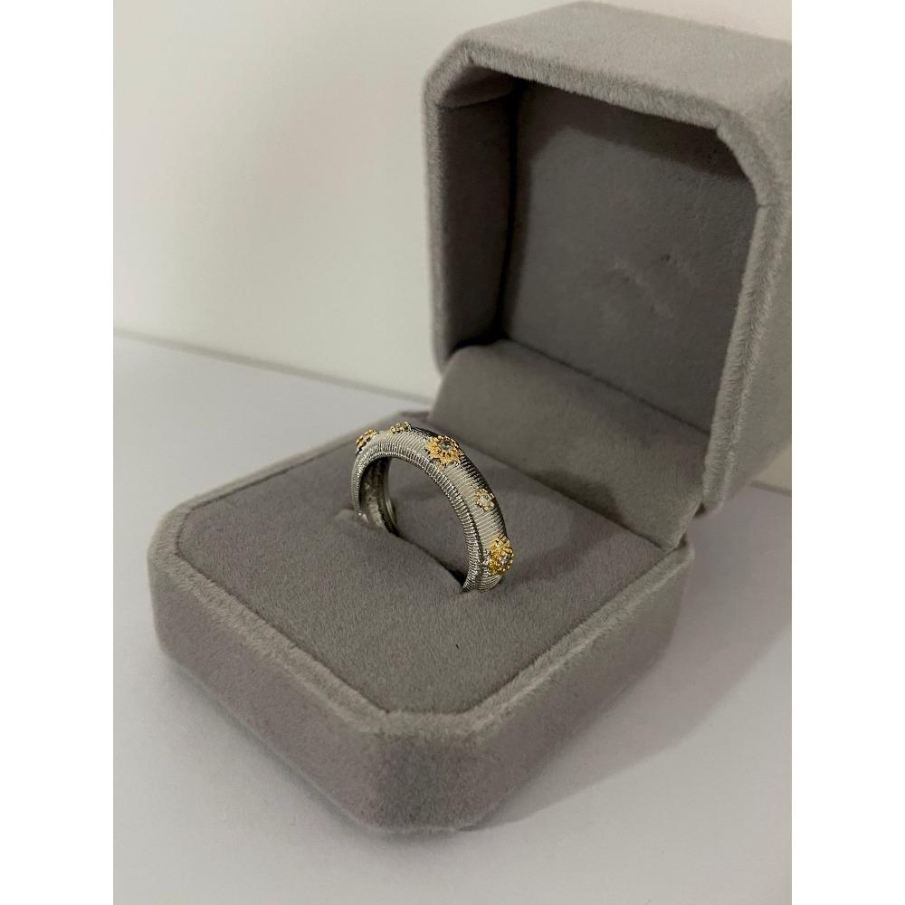 Elegant Baroque Inspired Two Tone Gold Ring with Diamond Accents and Intricate Floral Engraving for Women