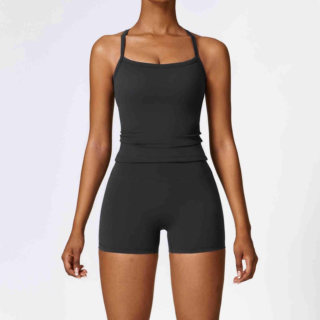 Women's European & American Style Quick-Dry Yoga Set: Tight Vest and Shorts for Outdoor Running and Fitness